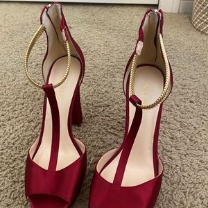 Nine West Red & Gold Ankle Strap Platform Heels